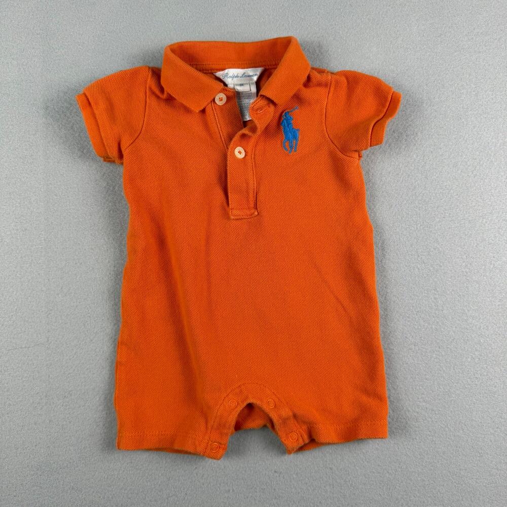 Ralph Lauren Baby Polo Romper Orange Big Pony 3M